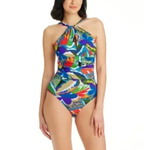 New! Bleu Rod Beattie High Neck Keyhole One-Piece Swimsuit - Picture 6 of 8
